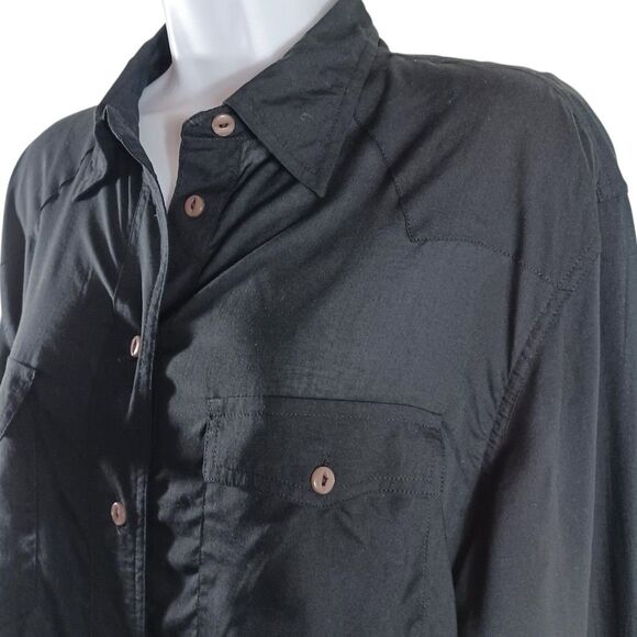 Frye Jet Black Rayon Minimalist Button Shirt M Long Sleeve Utility Western Top - Picture 3 of 11